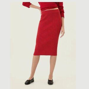 Terracotta Ribbed Sweater Midi Skirt Women Size Large